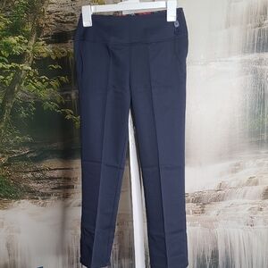 New tag! Bienzoe Girls 10 navy blue dressy slacks side zipper button accents